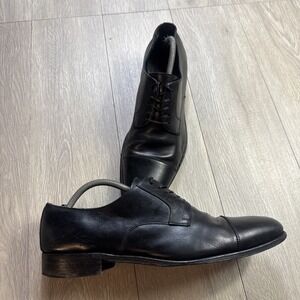 Salvatore Men's Ferragamo Cap Toe Dress Shoes Black Leather Size 12D Flaws Read